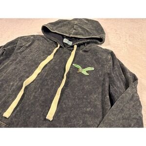 Zenana Acid Wash Hoodie Charcoal Grey Eagle Patch Sweatshirt Womens L